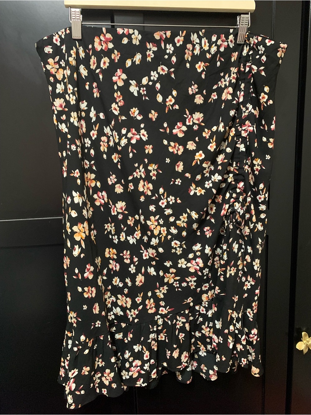 Penningtons Black Floral Midi Skirt with Ruffle Hem cute fall comfy